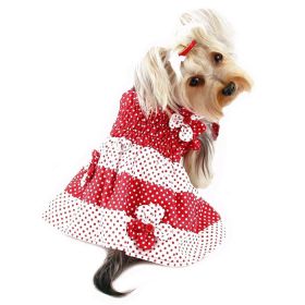 Red & White Polka Dots Sundress with Contrasting Flowers - XS