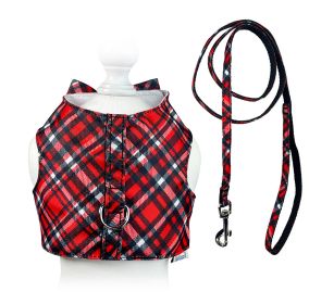 Red Plaid Harness Vest with Matching Leash - S