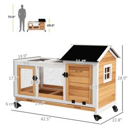 Wooden Rabbit Hutch With Wheels, Run, Slide-out Tray For Small Animals, Guinea Pig, Yellow (Option: Yellow and White)